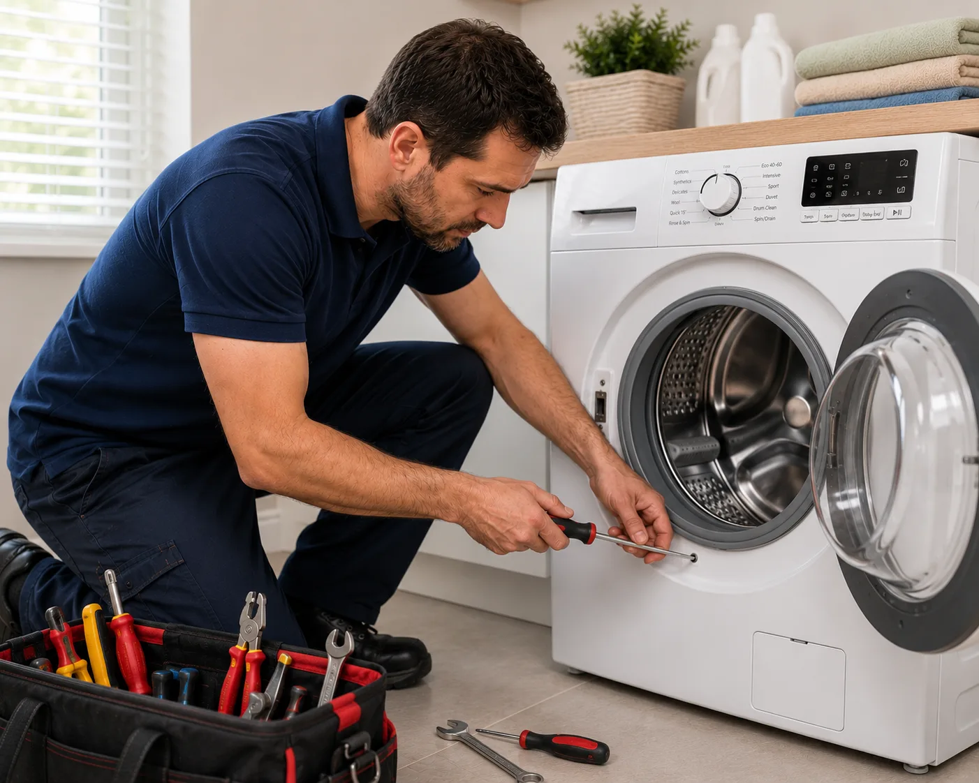 Technician repairing a washing machine - DP Electric Melbourne